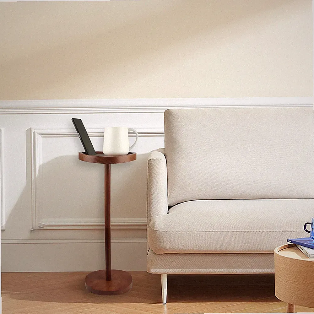Massivholz Kleiner Runder Tisch 55cm Mit Erhöhten Kanten Für Wohnzimmer