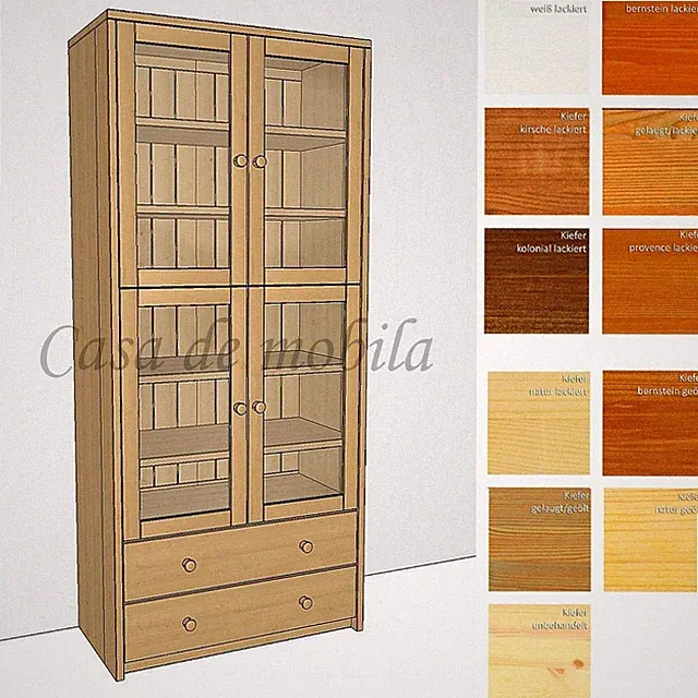 Massivholz Schrank mit Glastüren 89x199x46cm Kiefer massiv Vitrinenschrank holz
