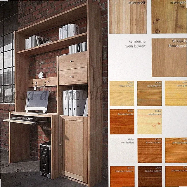 Massivholz Schreibtisch mit Aufsatz Regal geölt PC-Tisch Holz Büro-möbel schrank