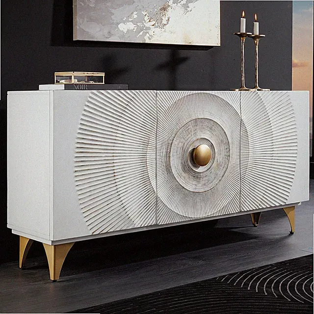 Massivholz Sideboard GOLDEN SUNSET - 140cm - weiß gold - Mango Metall - handmade