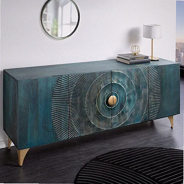 Massivholz Sideboard GOLDEN SUNSET - 180cm - FARBWAHL - Mango Metall - handmade