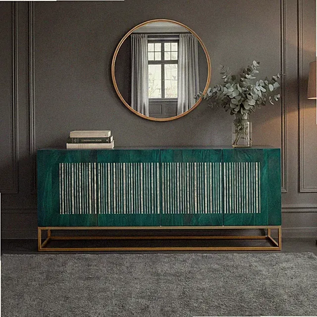 Massivholz Sideboard ONYX - 180cm - türkis gold - Mango Metall - Achat Edelstein