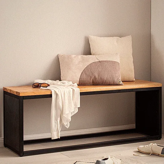 Massivholz Sitzbank 120 cm Akazie - Design Bank - Garderobenbank - Bettbank