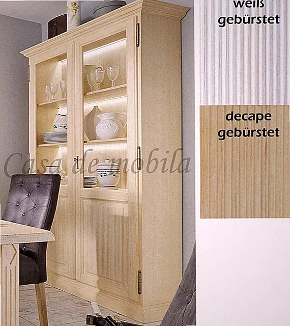 Massivholz Vitrine 110x220x46cm 2türig Pinie massiv Vitrinenschrank Glas-schrank