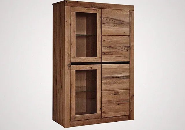 Massivholz Vitrine Holz Vitrinenschrank Wohnzimmer-Schrank Highboard Wildeiche