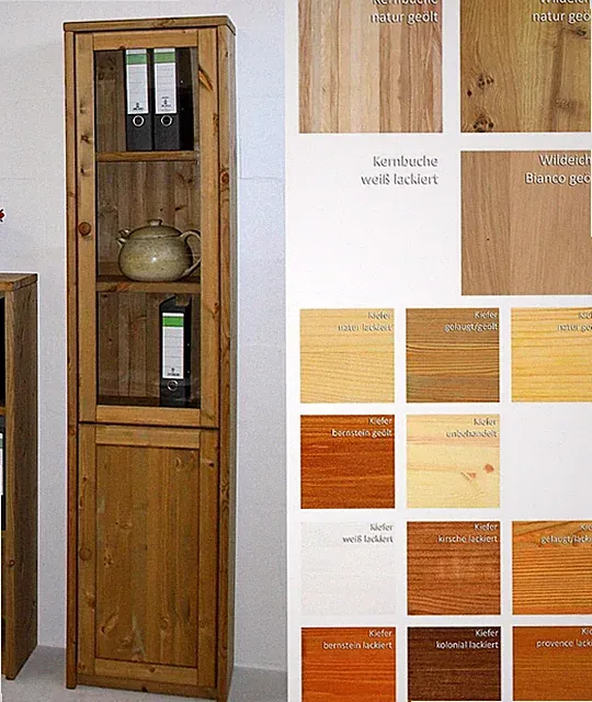 Massivholz Vitrine Kiefer Buche Eiche massiv Vitrinenschrank schmal Schrank