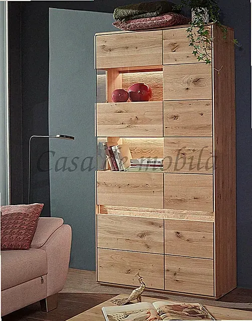 Massivholz Vitrine OKER 103x207x44cm Wildeiche geölt gebürstet Vitrinenschrank