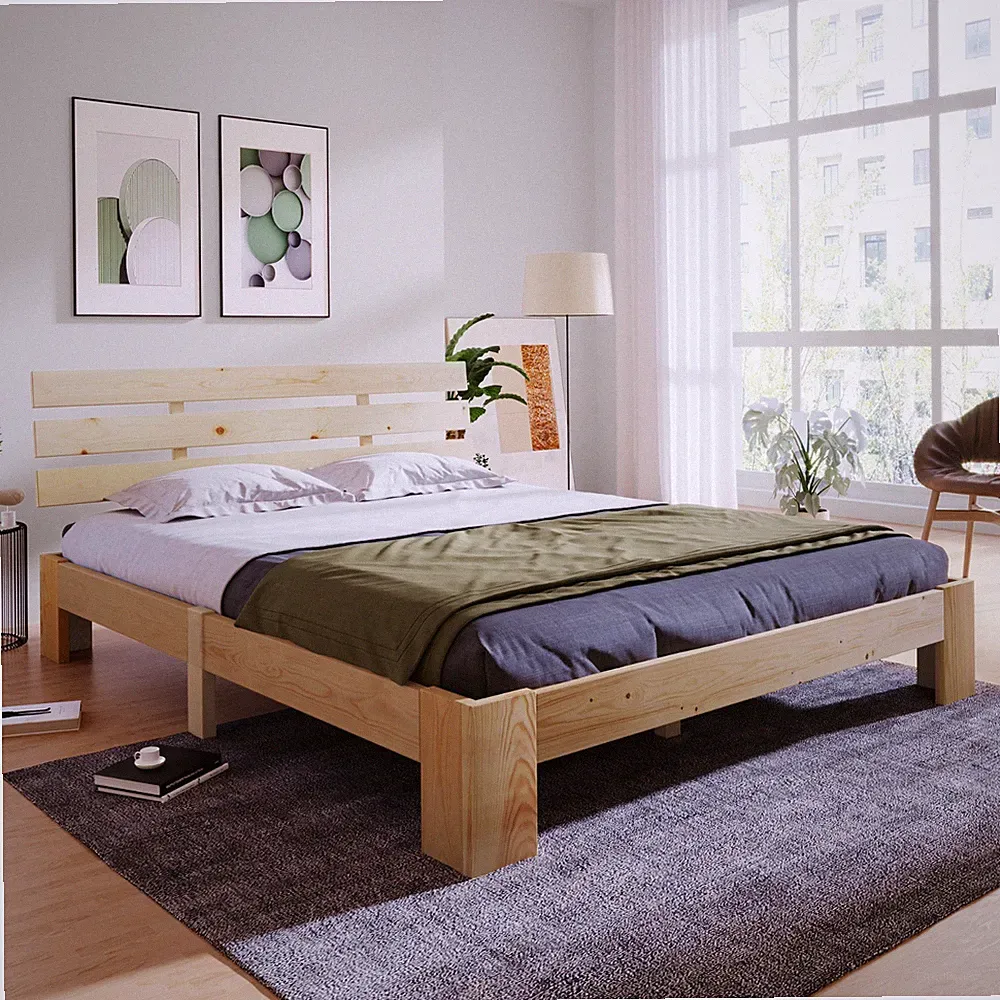 Massivholzbett 140x200 cm Natur Fichte Bettgestell Stauraum bis 150 kg