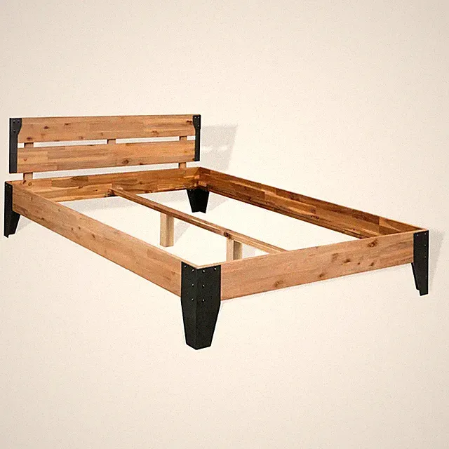Massivholzbett Akazie Stahl 152x203 cm Bettgestell