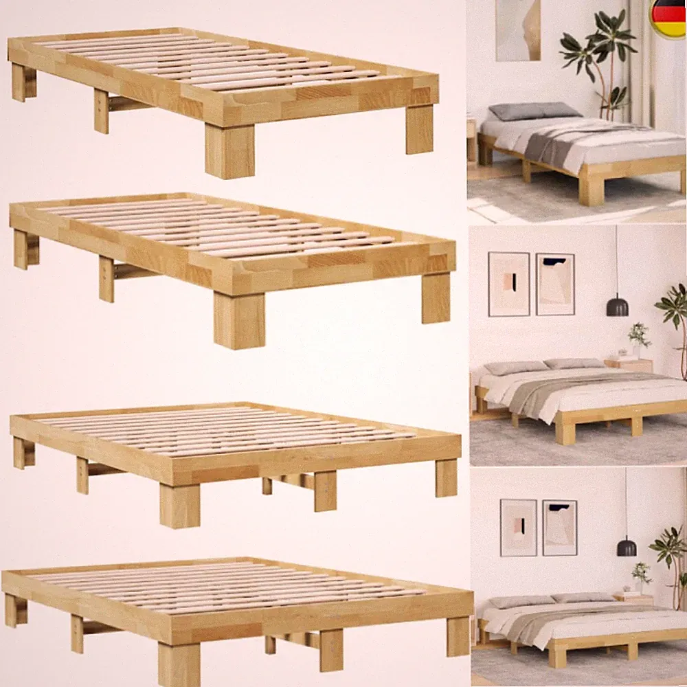 Massivholzbett Eichenholz Bett Bettgestell Einzelbett Doppelbett ohne Matratze