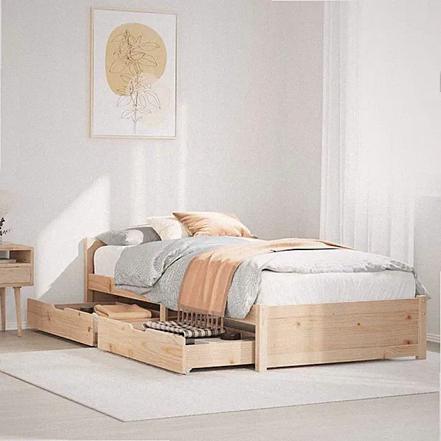 Massivholzbett Holzbett Bett Bettgestell mit Schubladen Lattenrost Kiefer vidaXL