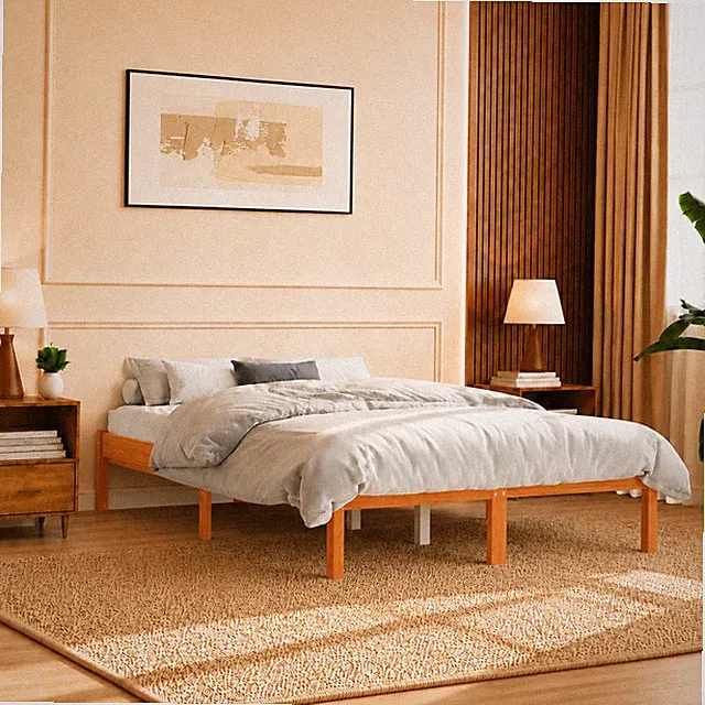 Massivholzbett Kiefer Bettgestell Holzbett Doppelbett Wachsbraun | 140 x 200 cm