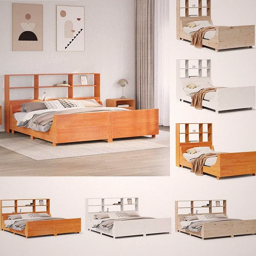 Massivholzbett mit Regal ohne Matratze Bettgestell Holzbett Bett 8 Farbe Größe