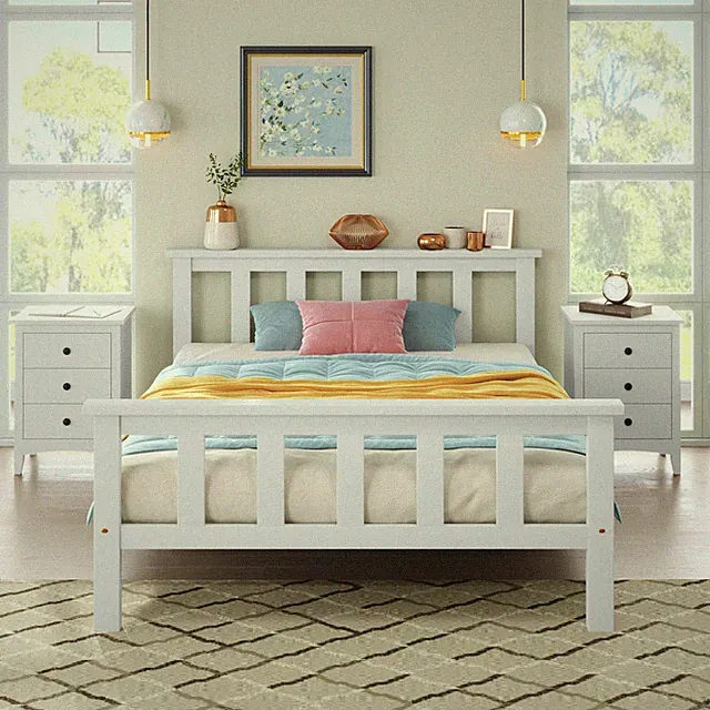 Massivholzbett Schlafzimmer 90x200 cm Bettgestell Holzbett Bett mit Lattenrost