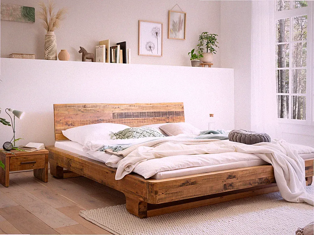 Massivholzbett Sendai 140x200 Holz Pinie rustikal Ehebett Doppelbett Baumkante