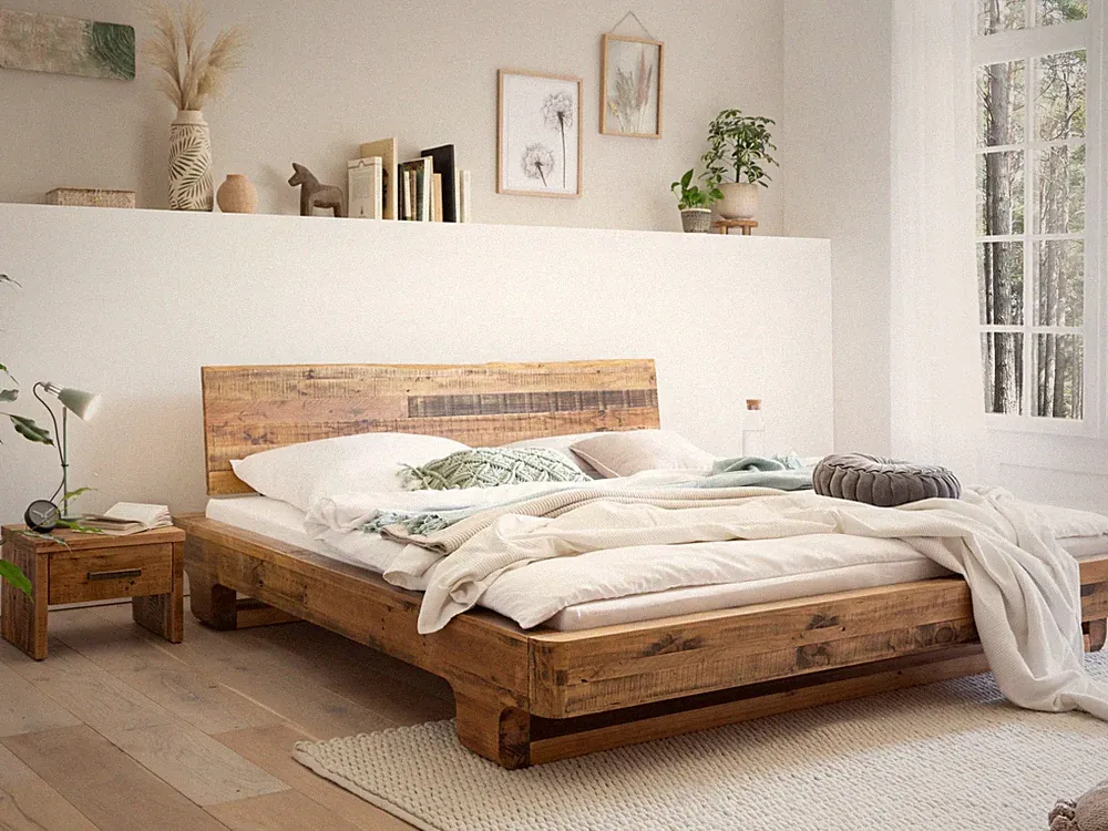 Massivholzbett Sendai 180x200 Holz Pinie rustikal Ehebett Doppelbett Baumkante