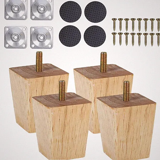 Massivholzmöbelbeine 4er Set Holzfüße Konisch 6cm für Schränke Sofas Tische