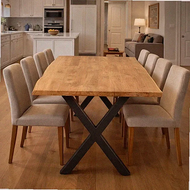 Massivholztisch Eiche Tischpalte 4 cm Baumkante 140x80 cm, mit X-Metallgestell