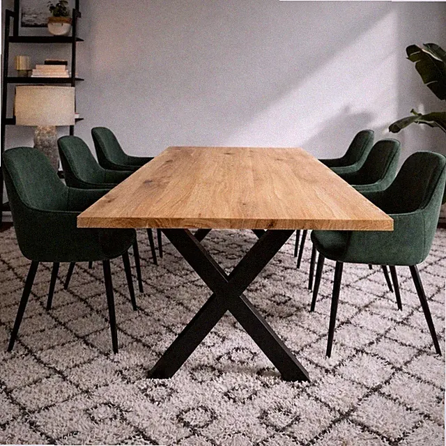 Massivholztisch Eiche Tischpalte 4 cm gerade Kante 140x80 cm mit X-Metallgestell