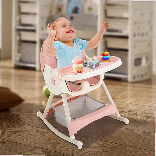 Max15kg Hochstuhl Verstellbarer Faltbarer Babystuhl Schaukelstuhl mit Rädern