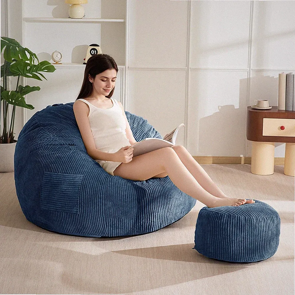 MAXYOYO Sitzsack Stuhl Mit Fußhocker, Blau, Modern, Cord, 1 Stück, Ergonomisch