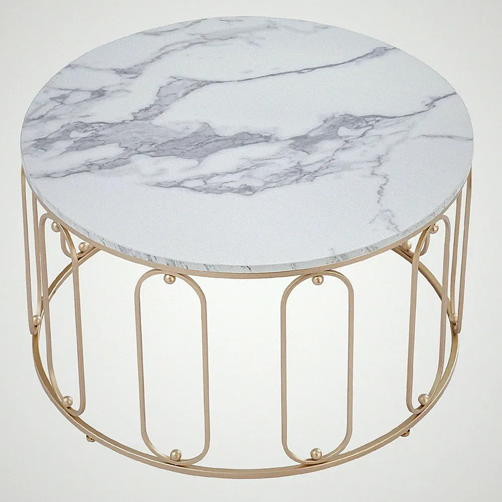 MCombo Metallmöbel Couchtisch Beistelltisch rund Marmor-Look/Industrie-Stil 2147