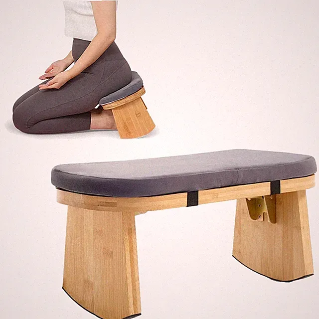 Meditationsbank klappbar Bambus Yoga Hocker Anti-Rutsch Holz Sitzmöbel