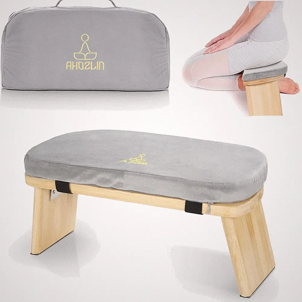 Meditationsbank Klappbar Yoga Hocker Sitzbank Kissen Tragbar Bambus