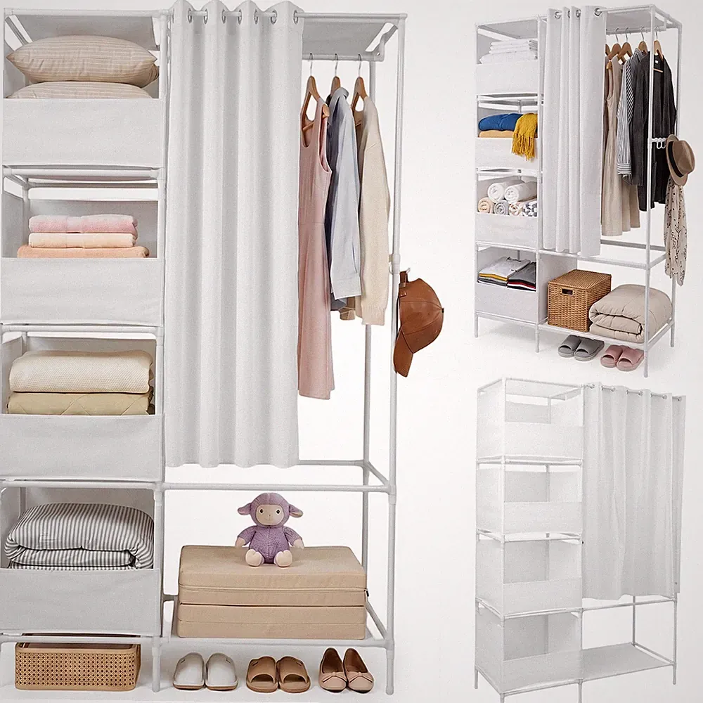 Mehrlagiger Kleiderschrank Schrank Kleidung Organizer Schrank mit Vorhang NEU