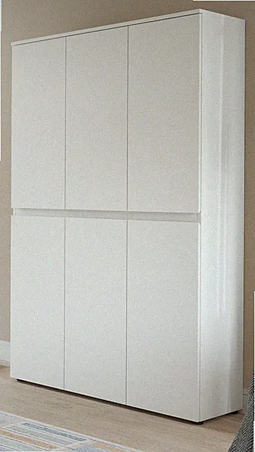 Mehrzweck Schuhschrank Garderobe Eiche 6-türig 18 Fächer Kleiderstange Assino