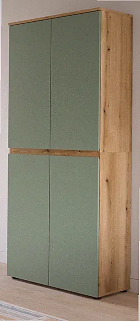 Mehrzweck Schuhschrank Garderobe Salbei Eiche 9 Fächer Kleiderstange Assino