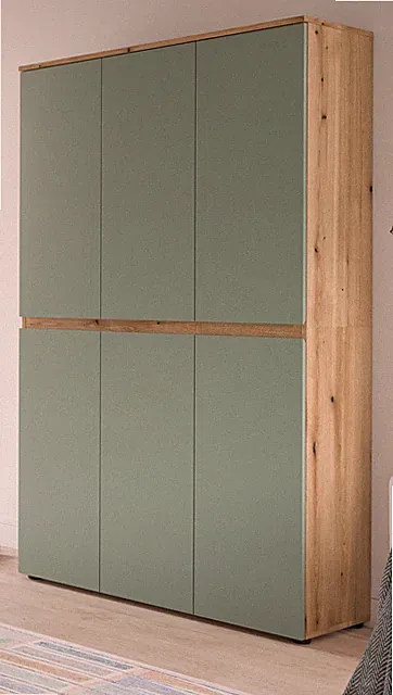 Mehrzweck Schuhschrank Garderobe Salbei Eiche bis 18 Fächer Kleiderstange Assino