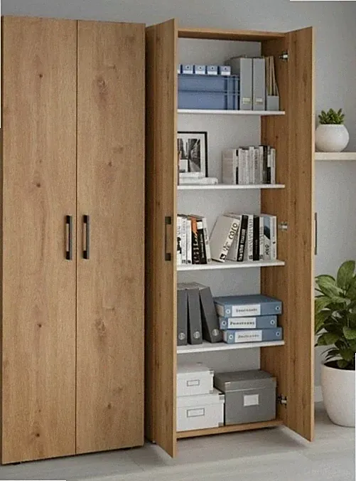 Mehrzweckschrank, Eichenoptik, 176x33x60 cm, Aktenschrank mit 5 Ablagefächern