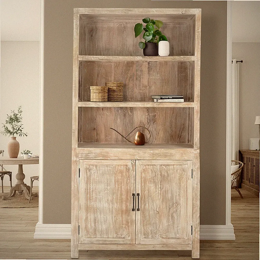 Mehrzweckschrank Highboard Mangoholz Vitrine Shabby Chic 2 Türen Anrichte Natur