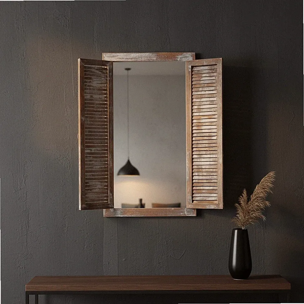 Melko® 70cm Spiegel Fensterläden Landhaus Möbel Spiegelfenster Holz Shabby Glas