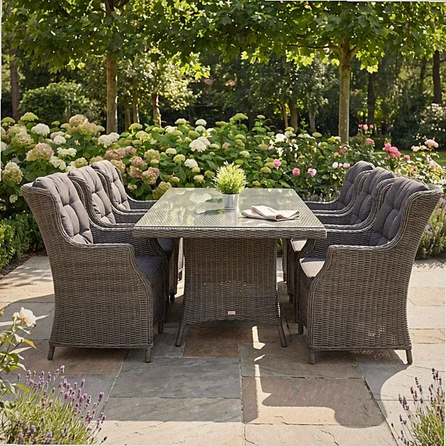 Menorca-Darwin Polyrattan Gartenmöbel Set 6 Pers. - Glas / Rock Grey