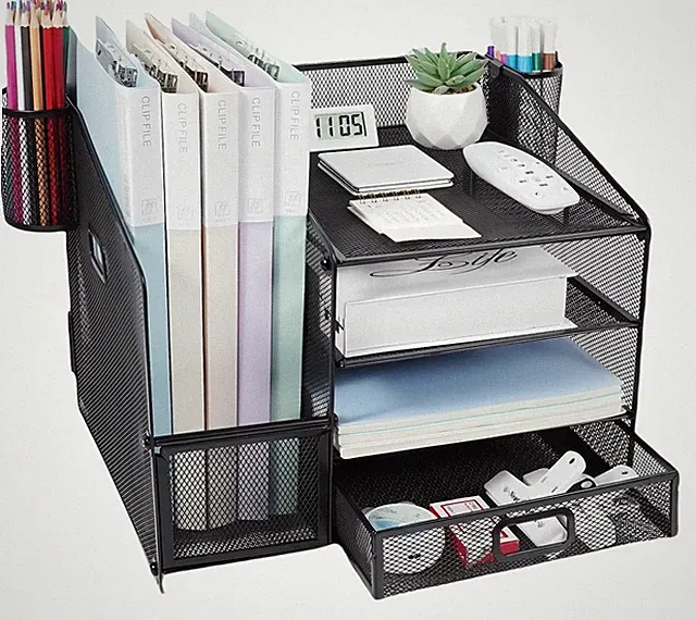 Mesh Schreibtisch Organizer mit Schublade, 2 Stifthaltern & A4