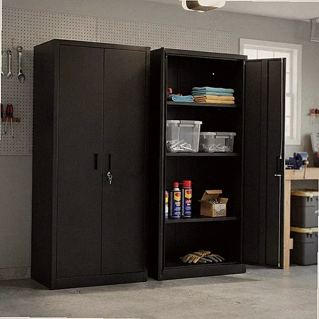 Metall Aufbewahrungsschrank 170 cm abschließbar Stahl Garage Büro Zuhause schwarz