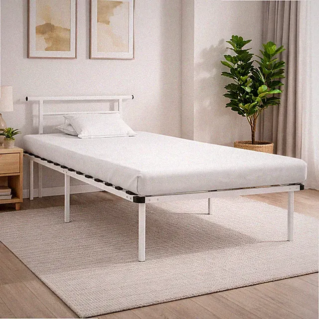 Metall Bettgestell Weiß 100x200 cm Metallbett Rahmen Schlafzimmer Stahl