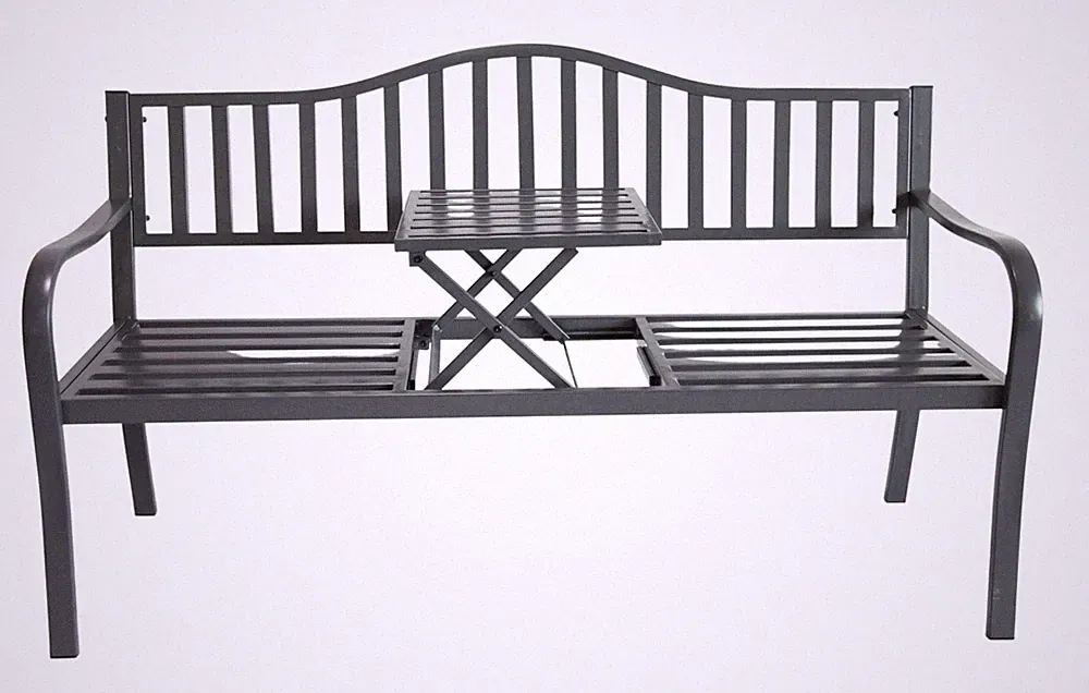 Metall-Gartenbank mit integriertem Klapptisch 3-Sitzer Sitzbank Gartenmöbel Bank