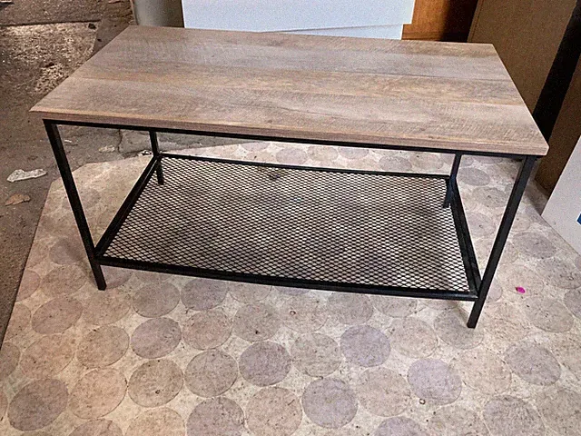 Metall Industrial Couchtisch Regal Stil Schwarz & Braun Holzoptik Platte