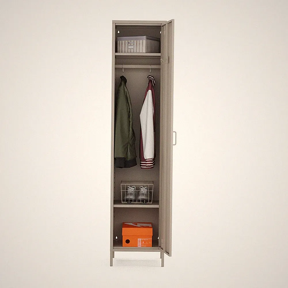 Metall Möbel Pera11, Kleiderschrank 1 Tür - 41,5 x 40 x 189,5 cm Beige