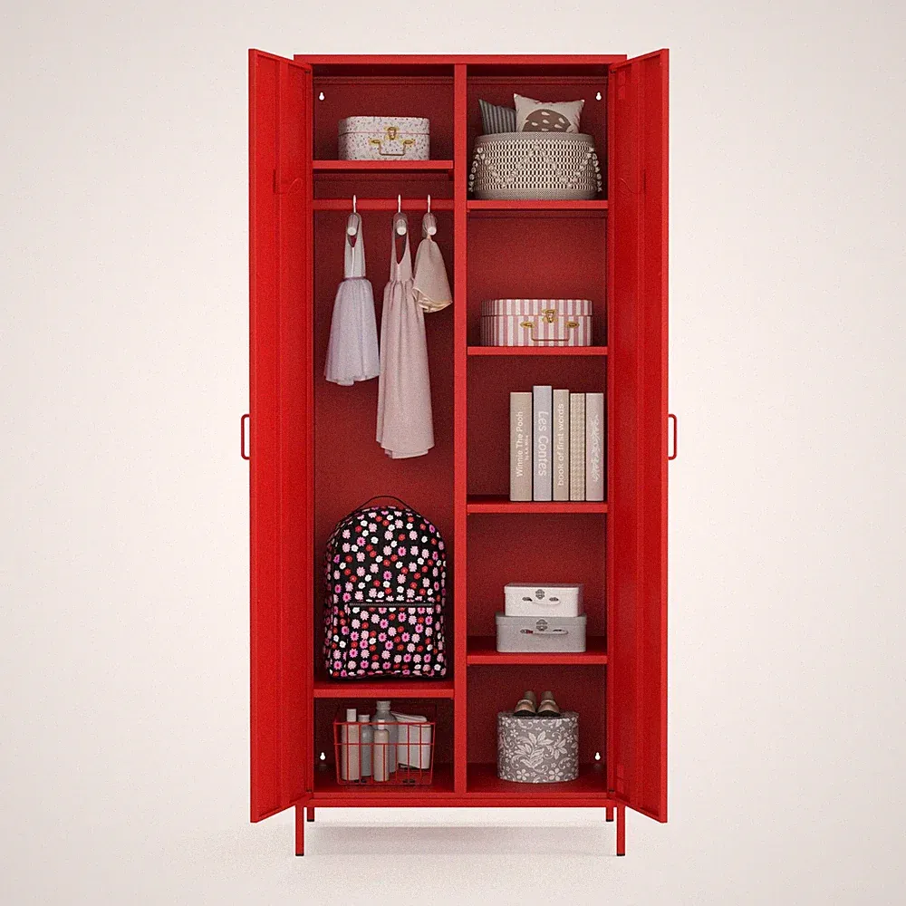 Metall Möbel Pera12, Kleiderschrank 2 Türen - 80,5 x 50 x 189,5 cm Rot