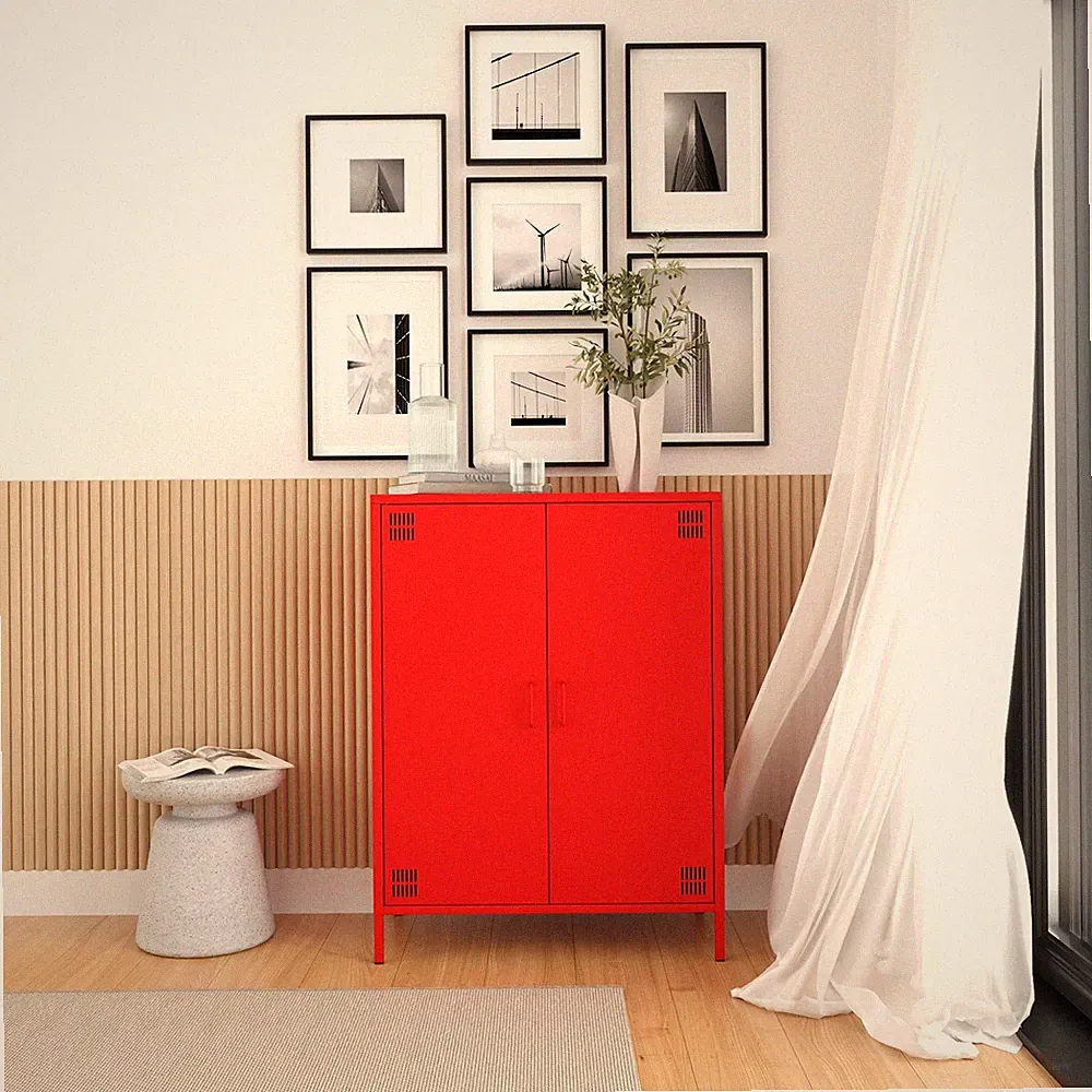 Metall Möbel Pera7, Sideboard 2 Türen - 80,5 x 40 x 109,5 cm Rot