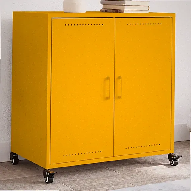 Metall Sideboard mit 4 Rollen 2 Türen Kommode Anrichte Beistellschrank 68x39x72