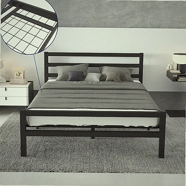 Metallbett 140x200 Schwarz Bettgestell Stahlrahmen 27,5cm Stauraum Doppelbett