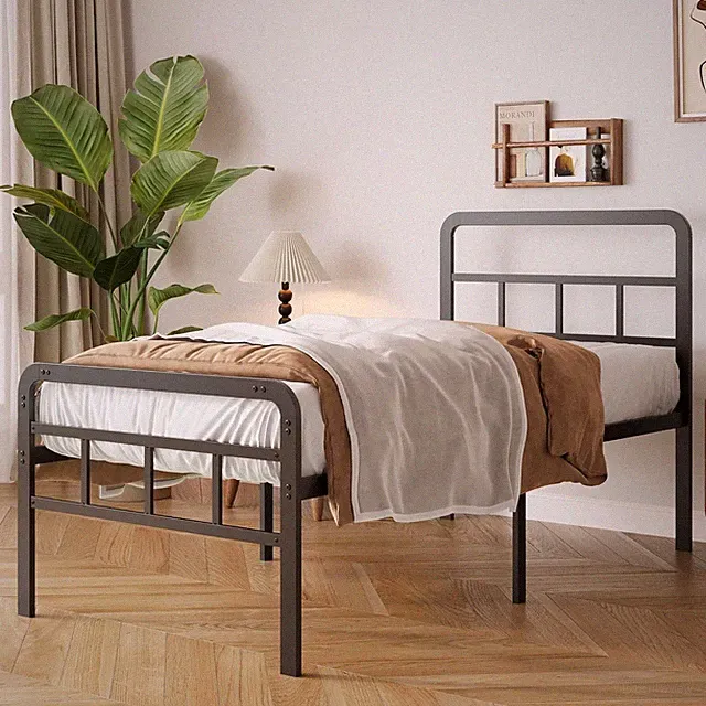 Metallbett 90x200 cm, Kopf- und Fußteil, Geräuschfrei, Einfache Montage, Schwarz