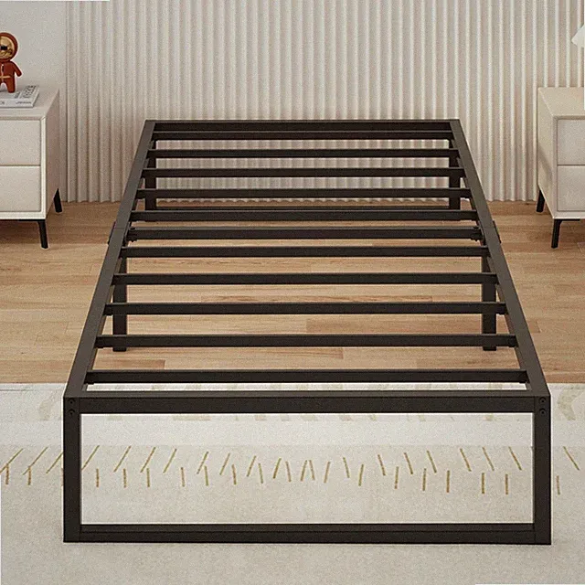 Metallbett 90x200 cm Plattformbett schwarz Stahllatten Gewichtseliminierung