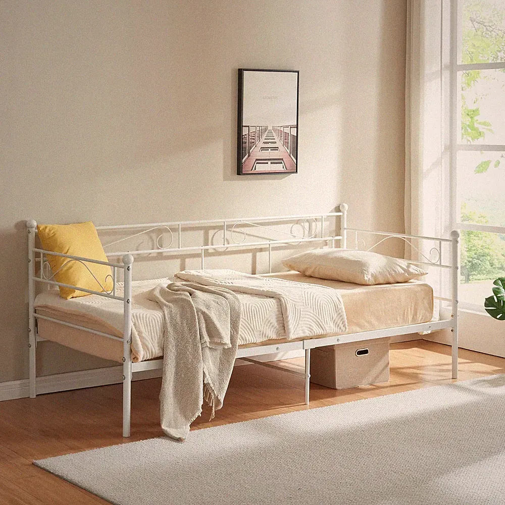 Metallbett Granada 90x200 cm Stahl Weiß [en.casa]