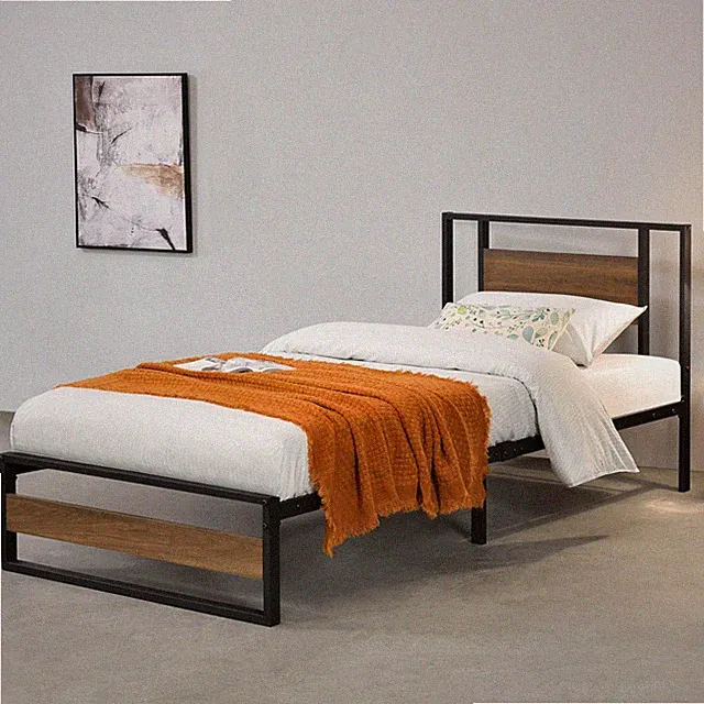 Metallbett Villach 90x200 cm Schwarz Walnuss-Optik [en.casa]